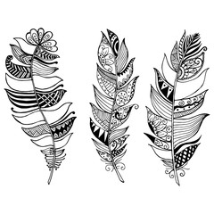 Feathers Mandala. Vintage decorative elements.