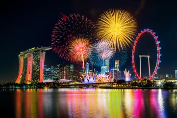 Zelfklevend Fotobehang Firework display in Singapore. © tawatchai1990