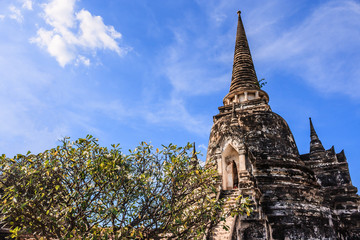 View of asian religious architecture ancient Pagodas in Wat Phra Sri Sanphet Historical Park, Ayuthaya province, Thailand, Southeast Asia. Thailand's top historic landmark, attraction and destination