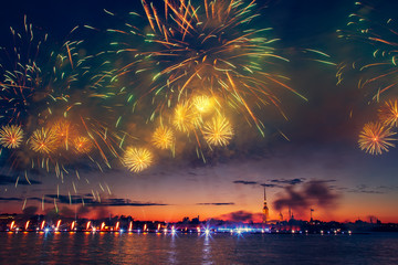 Colorful fireworks in St. Petersburg.