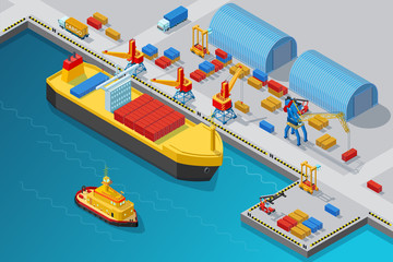 Isometric Seaport And Dock Template