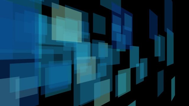 Abstract technology background - simple blue square panels flying on pure black. 3D rendering. Scientific or futuristic theme. Data flow - computer windows or screens imitation. With alpha-channel.