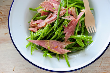 Homemade salad with pork, balanced meal