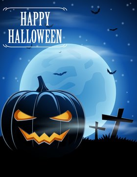 Halloween background with pumpkin and the moon. Vector illustration