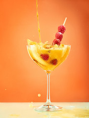 Fresh raspberry coctail on the restaurant table