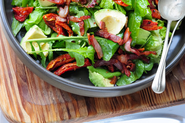 Salad with meat and cheese, balanced meal