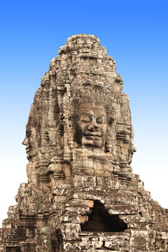 Giant stone face in Prasat Bayon Temple, Angkor Wat complex, Cambodia