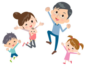 family 2 generations gather jump