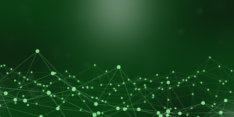 Network of spheres and lines on a green background. 3d render illustration.