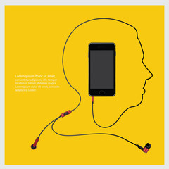 Conceptual Earphones with Telephone vector illustration