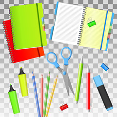 Back to School. Back to School iIsolated objects. Isolated school supplies. Vector illustrations.
