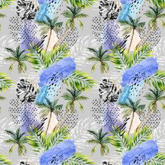 Abstract watercolor summer seamless pattern.
