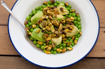 Homemade salad with peas, balanced meal