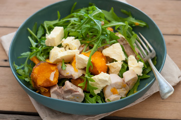 Salad with meat and cheese, balanced meal