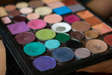 Eye shadows make-up palette close-up