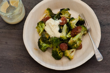 Homemade salad with broccoli and meat, balanced meal