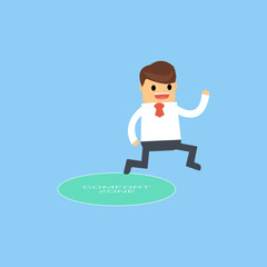 Businessman jumping out of the comfort zone to success.