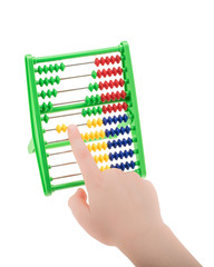 Colored abacus and child's hand