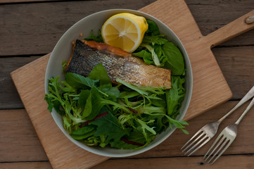 Homemade salad with fish, balanced meal