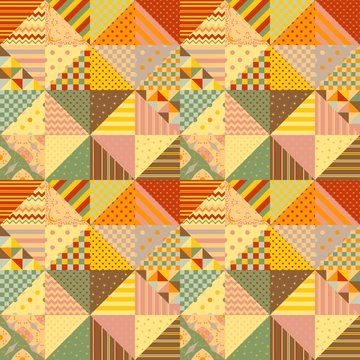 Colorful seamless patchwork pattern. Multicolor background from different triangle patches.