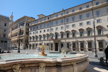 Rome, Italy - August 14, 2017: main entrance to the Palazzo Chigi at the Piazza Colonna in Rome: Residence of the Italian Prime Minister