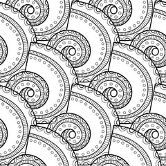 Black white seamless pattern with decorative sea shells for coloring
