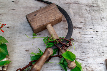 wood hammer and sickle