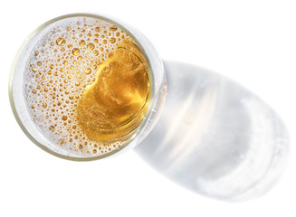 Glass of beer. Top view of lager beer or light beer.
