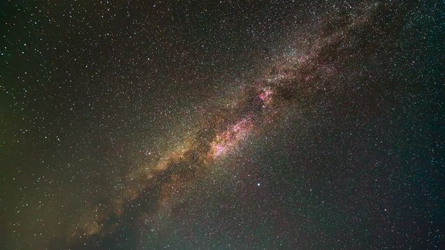 The milky way time lapse with asteroids skyfall in august. no clouds