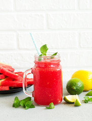 Healthy watermelon drink and fresh watermelon