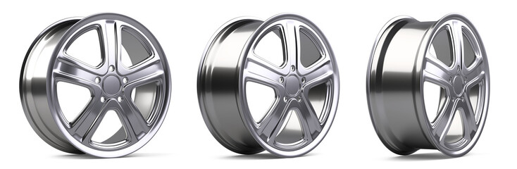 Obraz premium Aluminum alloy wheels set. 3D illustration high quality resolution.