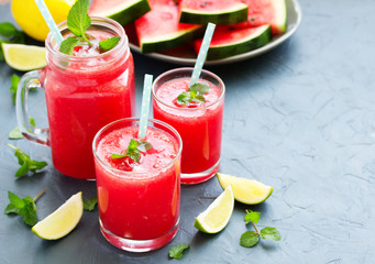Healthy watermelon drink and fresh watermelon