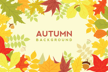 Autumn background. Colorful leafs with sample text. Vector illustration