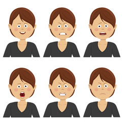 Young businesswoman with various avatar expressions set. Flat illustrations