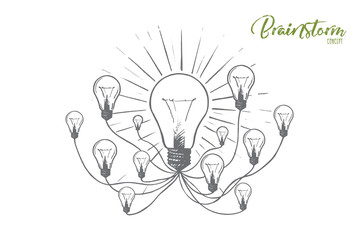 Brainstorm concept. Hand drawn lightbulbs as a symbol of new ideas. Ideas for effective business isolated vector illustration.