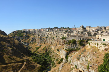 Spectacular view of typical stones of Matera (Sassi di Matera) UNESCO World Heritage Site and European Capital of Culture 2019, Matera, Basilicata, Italy