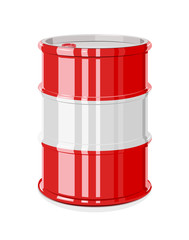 Black metal barrel for oil. Equipment transportation fuel.