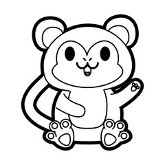 Obraz premium Flat line uncolored monkey over white background vector illustration