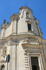 The facade with skeleton relief of Purgatory Church in Matera, Basilicata, Italy
