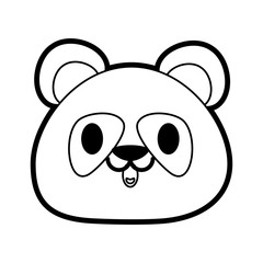 Flat line uncolored panda bear over white background vector illustration