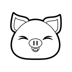 Flat line uncolored pig over white background vector illustration