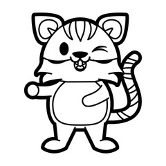 Flat line uncolored tiger over white background vector illustration
