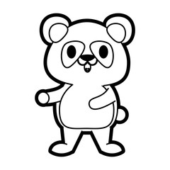 Flat line uncolored panda bear over white background vector illustration