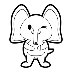 Flat line uncolored elephant over white background vector illustration