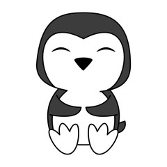 Flat line black and white penguin over white background vector illustration