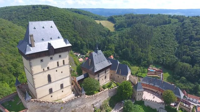 Aerial view of Medieval castle Karlstejn in Czech republic, Europe