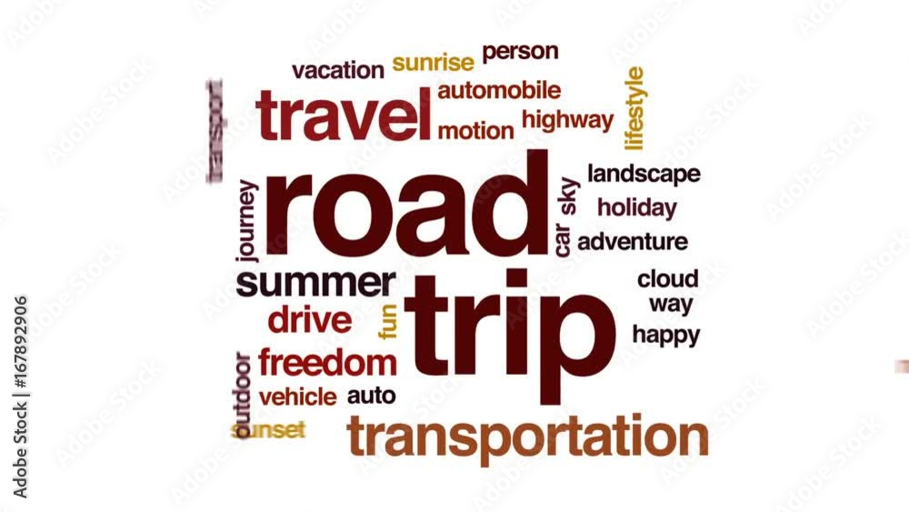 Wall mural road trip animated word cloud, text design animation.