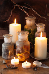 Obraz na płótnie Canvas witch apothecary jars magic potions halloween decoration
