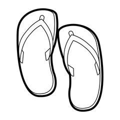 Flat line uncolored flip flops over white background vector illustration