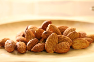 almonds on wood background